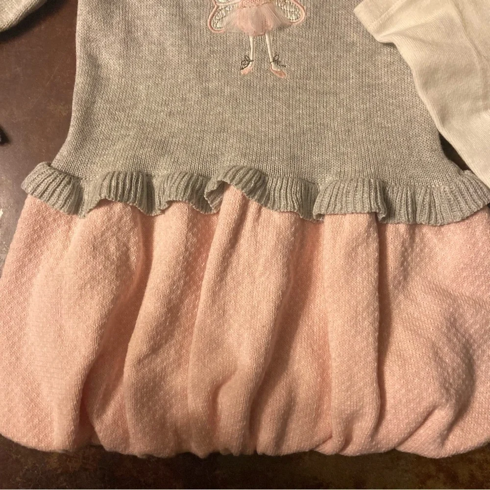 Baby Tahari Ballerina Mouse Grey Bubble Sweater Dress with Stockings